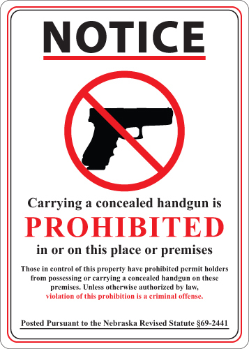 ZING Concealed Carry Sign, Nebraska, 14Hx10W, Recycled Plastic