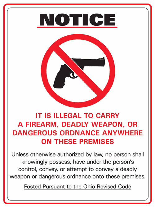 ZING Concealed Carry Sign, Ohio, 14Hx10W, Recycled Polystyrene Self-Adhesive