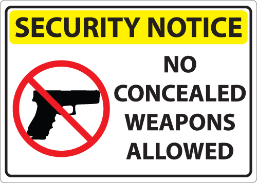 ZING Concealed Carry Sign, Security No Concealed Weapons, 10Hx14W, Recycled Plastic