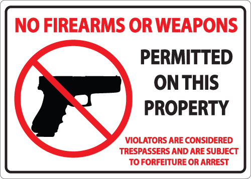 ZING Concealed Carry Sign, No Firearms or Weapons, 10Hx14W, Recycled Plastic