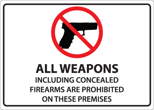 ZING Concealed Carry Sign, All Weapons Prohibited, 10Hx14W, Recycled Aluminum