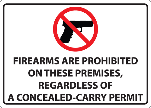ZING Concealed Carry Sign, Firearms Prohibited, 10Hx14W, Recycled Polystyrene Self-Adhesive