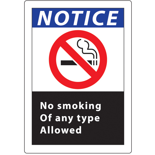 ZING No Smoking Sign, Notice No Smoking, 14Hx10W, Recycled Aluminum