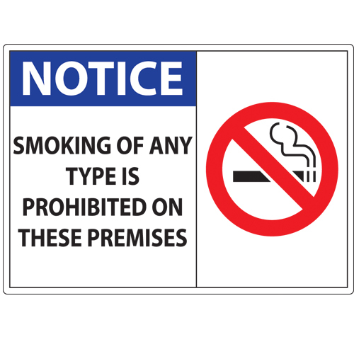 ZING No Smoking Sign, Notice No Smoking, 10Hx14W, Recycled Polystyrene Self-Adhesive