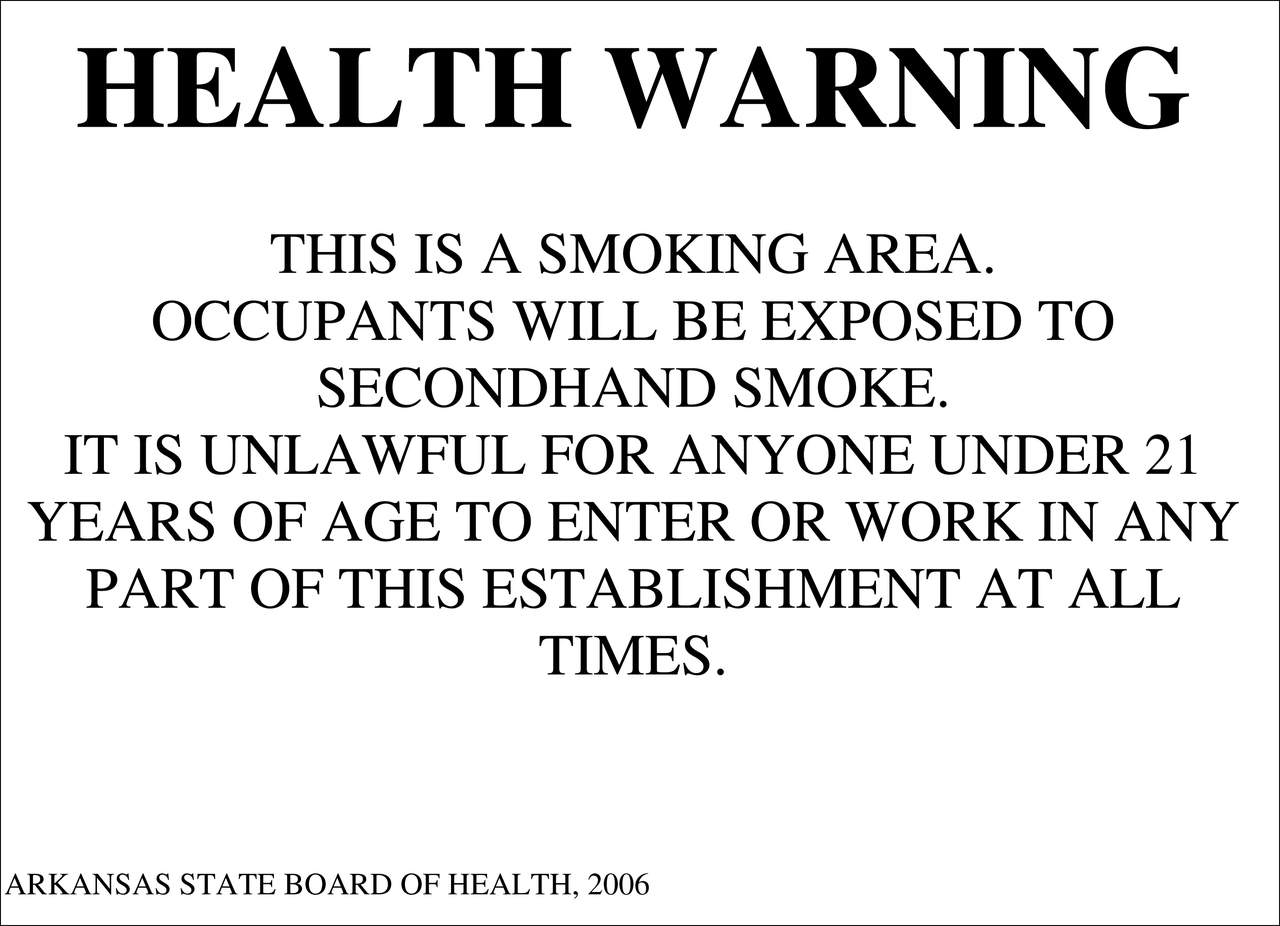 ZING Smoking Permitted Sign, Arkansas, 10Hx14W, Recycled Polystyrene Self-Adhesive