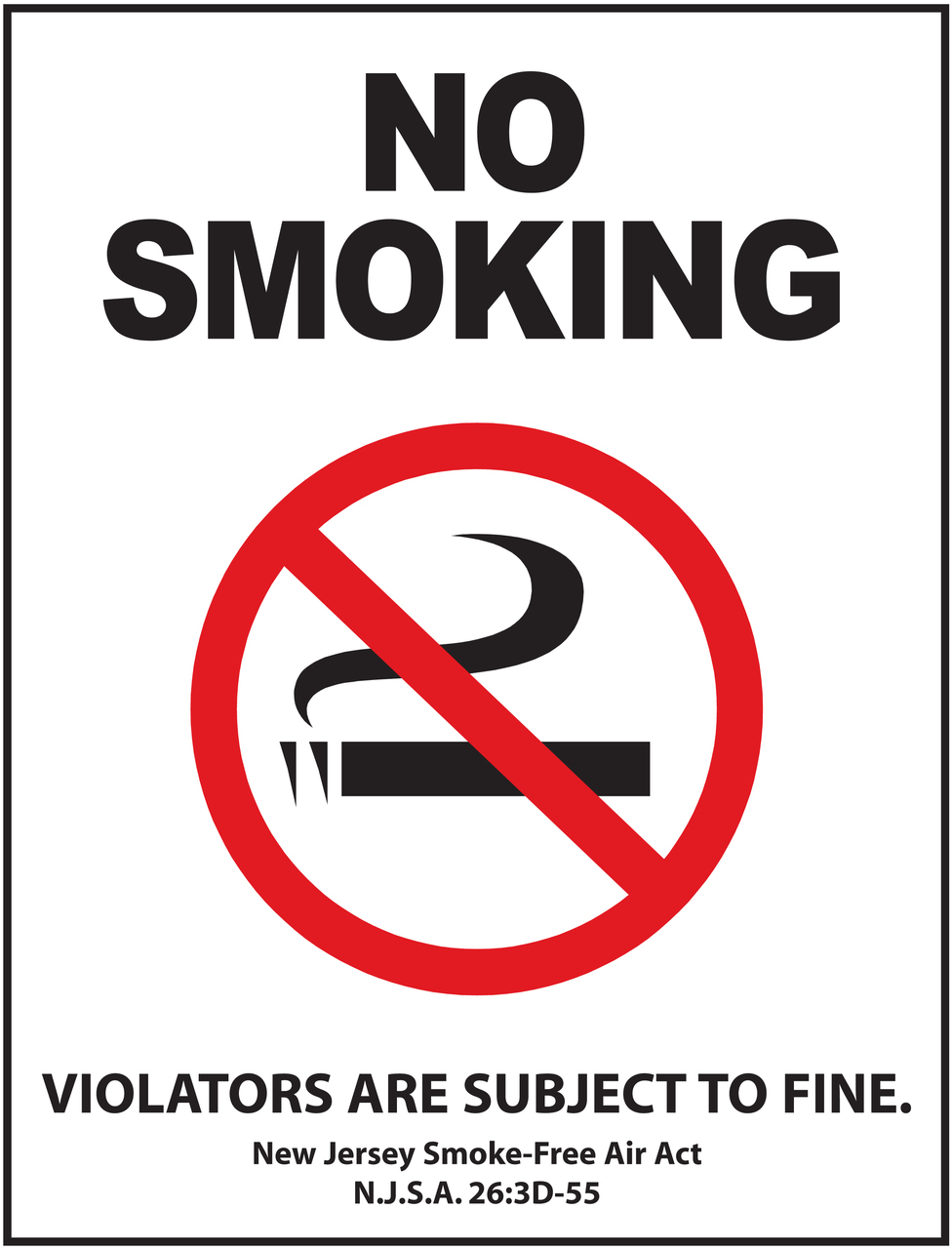 ZING No Smoking Sign, New Jersey, 14Hx10W, Recycled Plastic