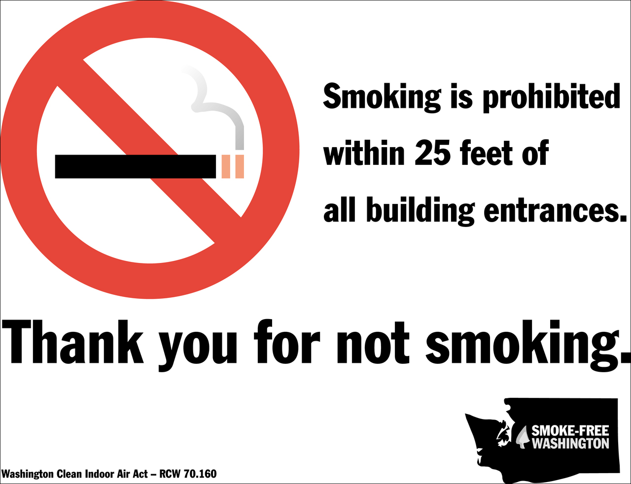 ZING No Smoking Sign, Washington, 10Hx14W, Recycled Polystyrene Self-Adhesive