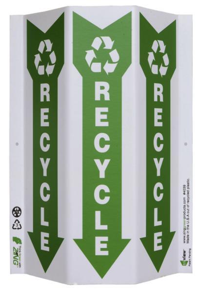 ZING Green at Work Tri-View Sign, Recycle, Recycle Symbol, Down Arrow, 12Hx9W, Projects 3 Inches, Recycled Plastic