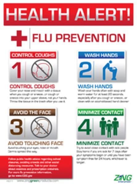 ZING Safety Eco Health Poster, Health Alert Flu Prevention, 22Hx16W
