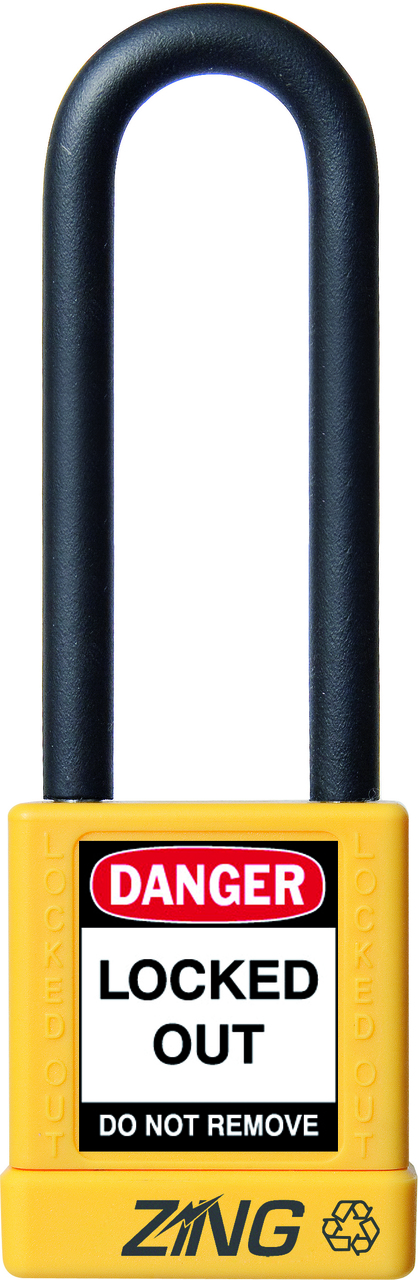 ZING RecycLock Safety Padlock, Keyed Different, 3" Shackle, 1-3/4" Body, Yellow