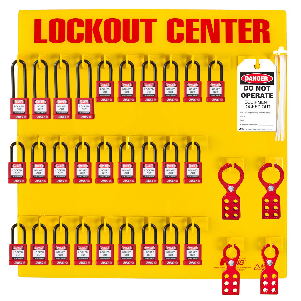 ZING RecycLockout Lockout Station, 28 Padlock, Stocked
