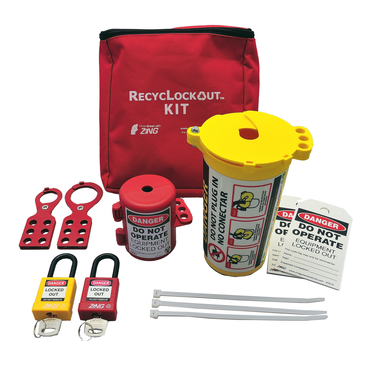 ZING RecycLockout Lockout Tagout Kit, 11 Component, Plug Lockout
