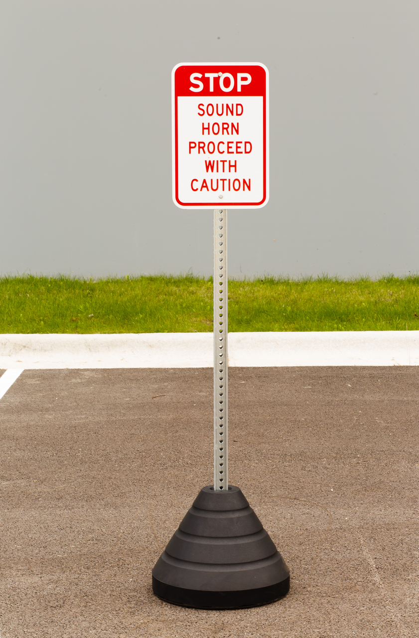 ZING Eco Traffic Sign w/Mounting Post and Base, Stop Sound Horn, 18Hx12W, Engineer Grade Prismatic, Recycled Aluminum