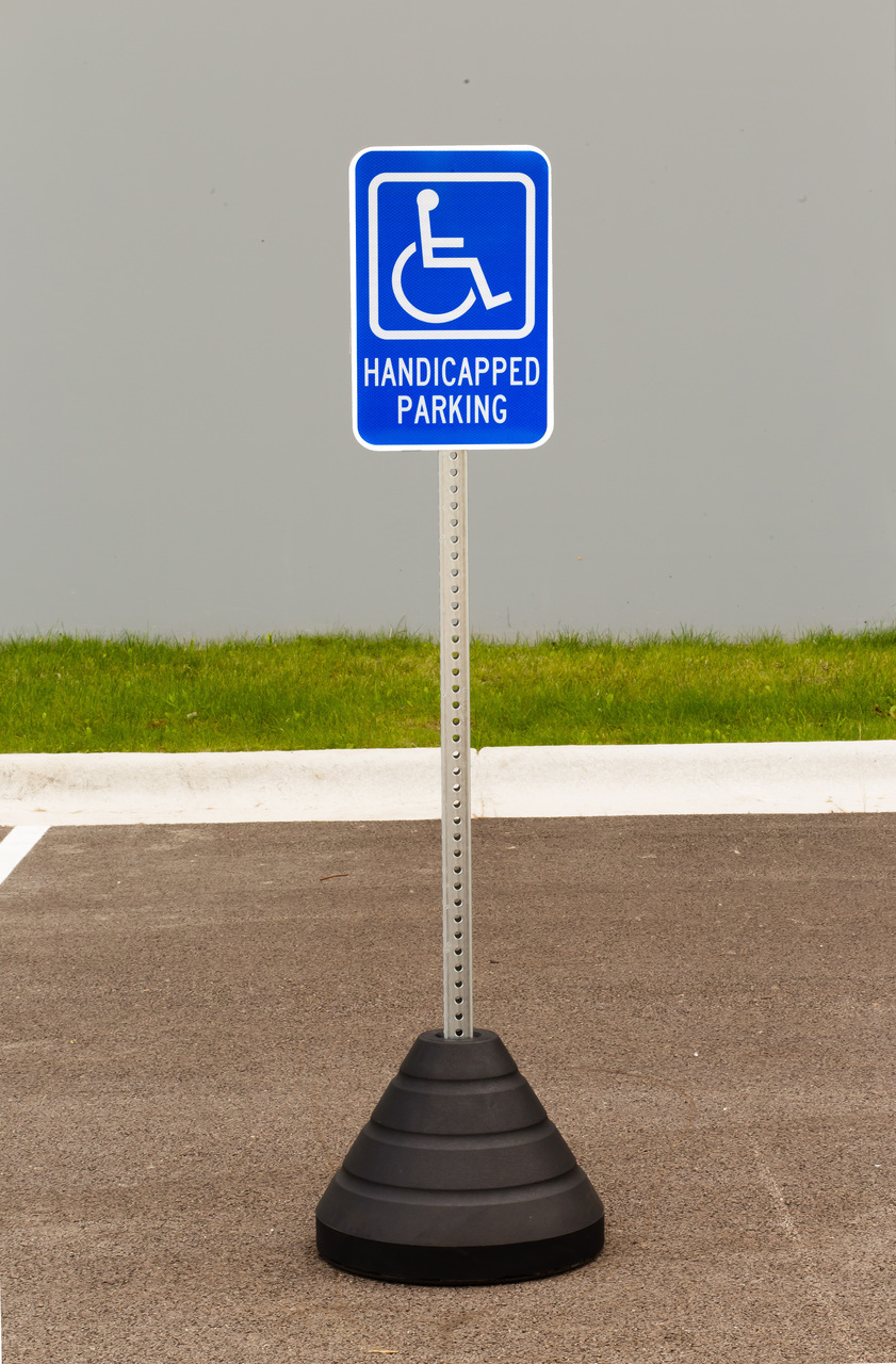 ZING Eco Parking Sign w/Mounting Post and Base, Handicapped Parking w/Pictogram, 18Hx12W, Engineer Grade Prismatic, Recycled Aluminum