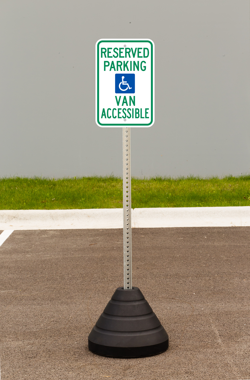 ZING Eco Parking Sign w/Mounting Post and Base, Handicapped Van Accessible w/Pictogram, 18Hx12W, Engineer Grade Prismatic, Recycled Aluminum