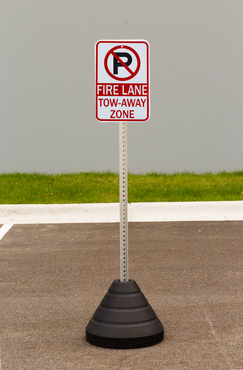 ZING Eco Parking Sign w/Mounting Post and Base, No Parking Symbol Fire Lane, 18Hx12W, Engineer Grade Prismatic, Recycled Aluminum