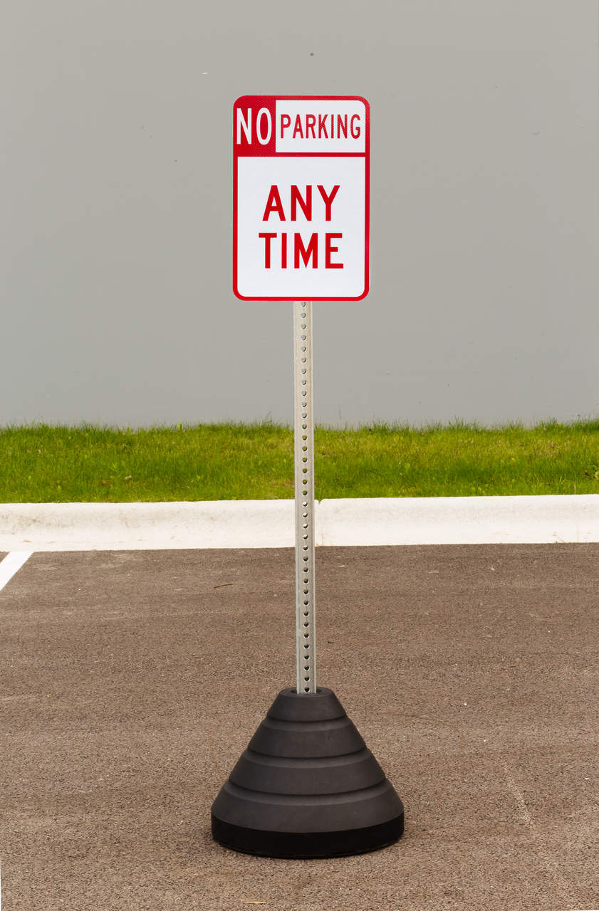 ZING Eco Parking Sign w/Mounting Post and Base, No Parking Any Time, 18Hx12W, Engineer Grade Prismatic, Recycled Aluminum