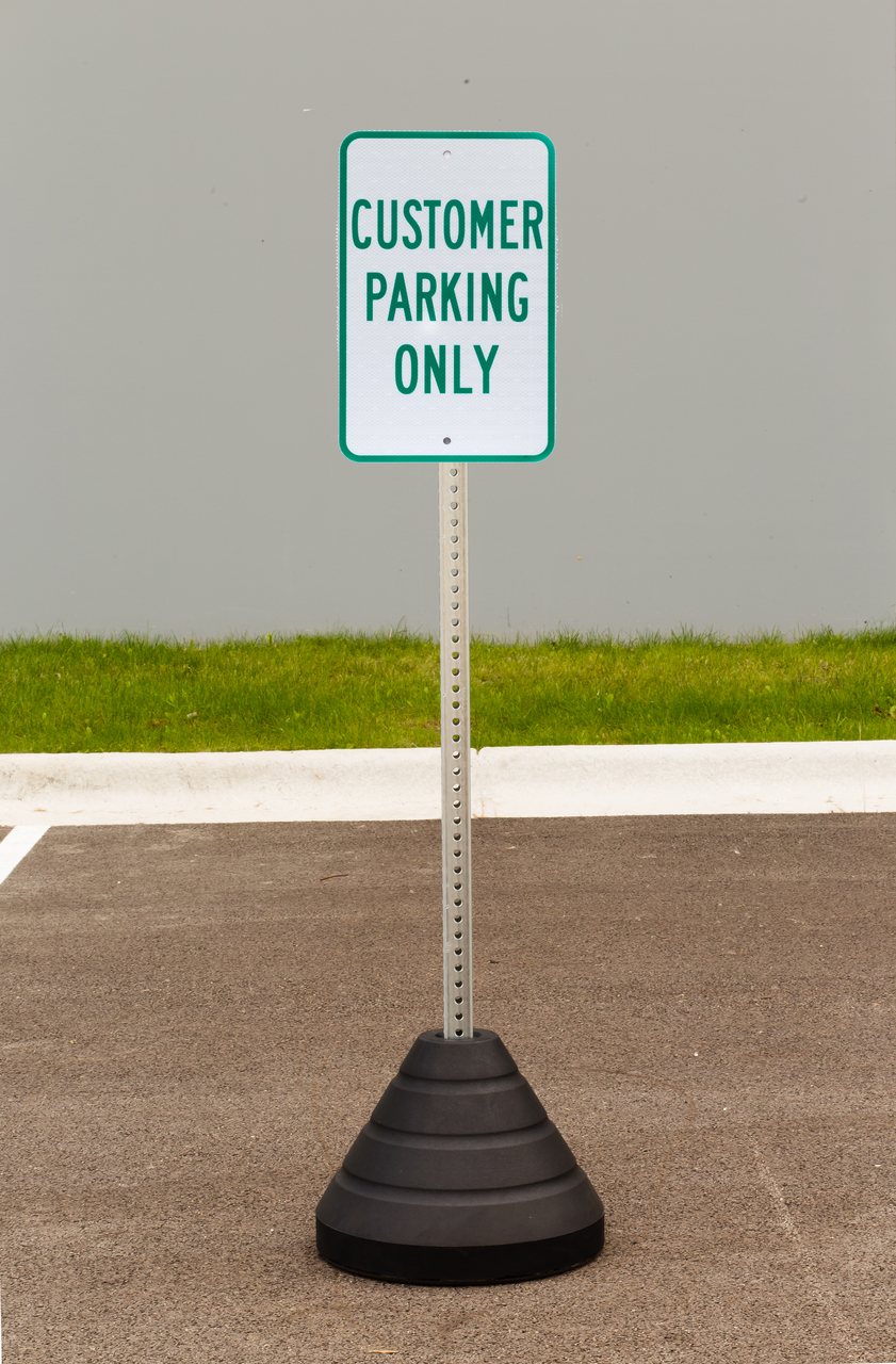 ZING Eco Parking Sign w/Mounting Post and Base, Customer Parking Only, 18Hx12W, Engineer Grade Prismatic, Recycled Aluminum