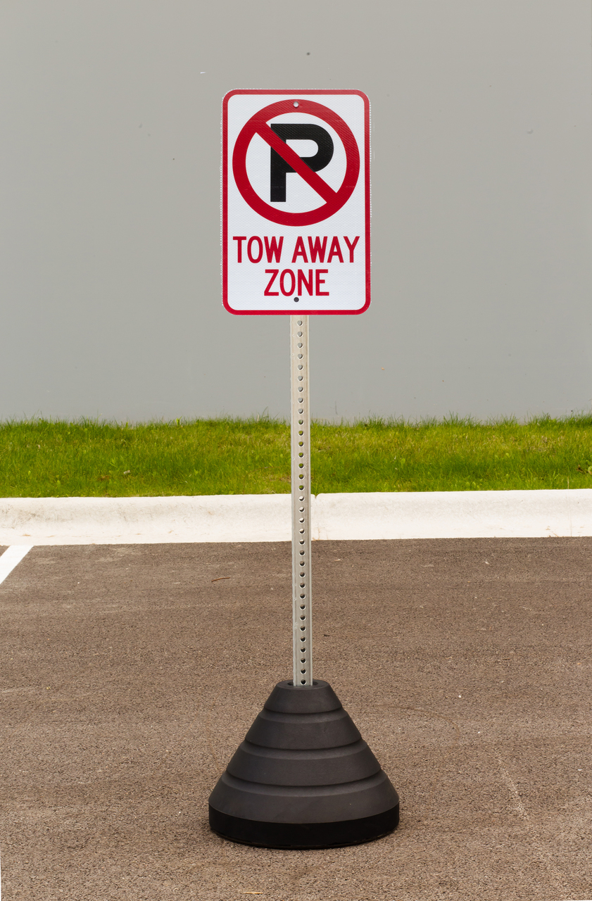 ZING Eco Parking Sign w/Mounting Post and Base, Tow Away Zone No Parking, 18Hx12W, Engineer Grade Prismatic, Recycled Aluminum