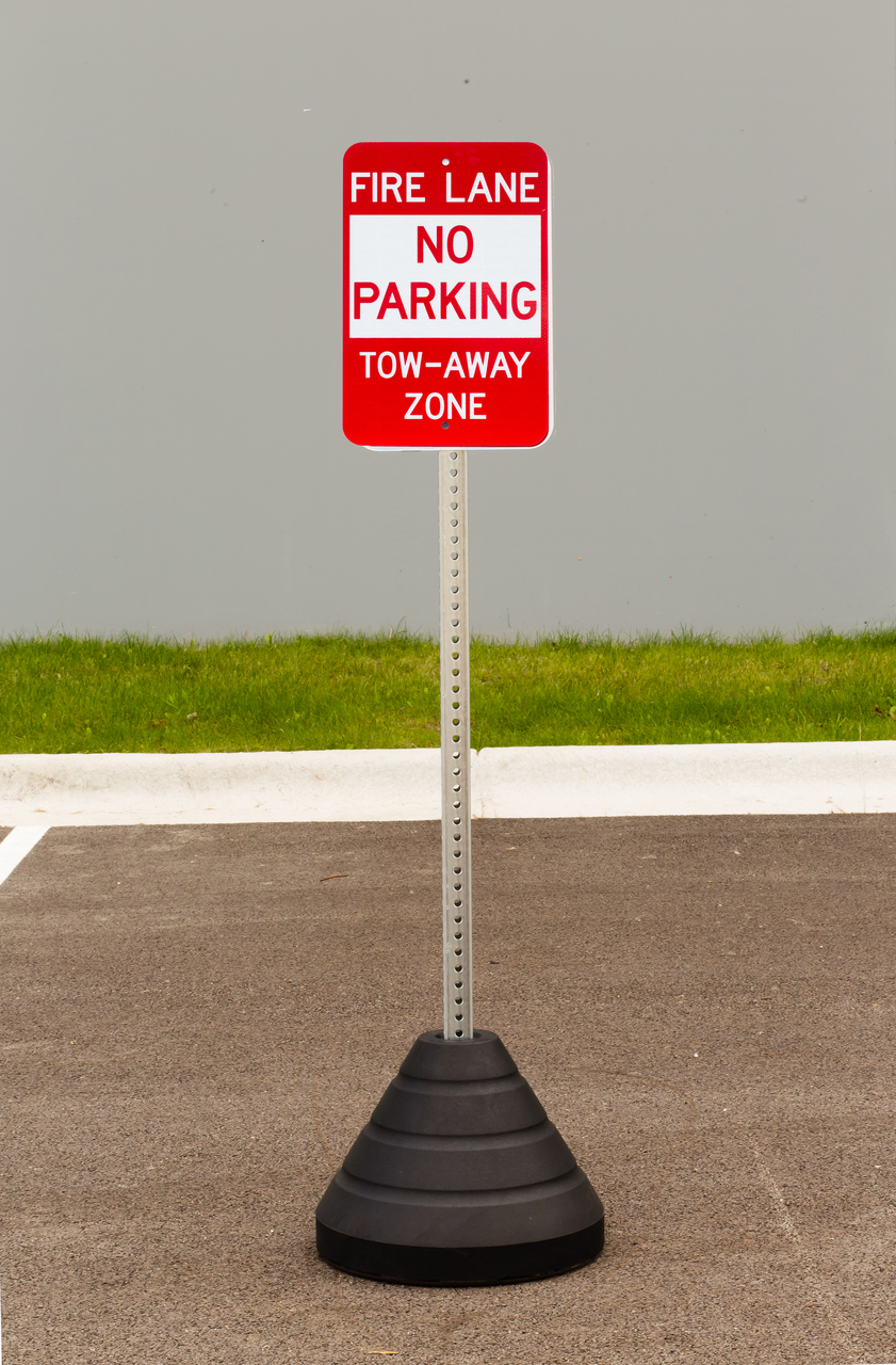 ZING Eco Parking Sign w/Mounting Post and Base, Fire Lane No Parking, 18Hx12W, Engineer Grade Prismatic, Recycled Aluminum