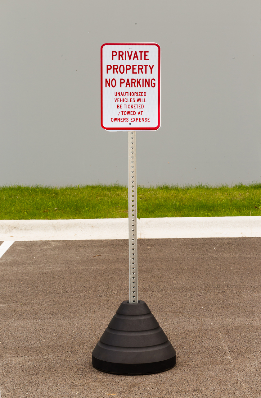 ZING Eco Parking Sign w/Mounting Post and Base, Private Property No Parking, 18Hx12W, Engineer Grade Prismatic, Recycled Aluminum