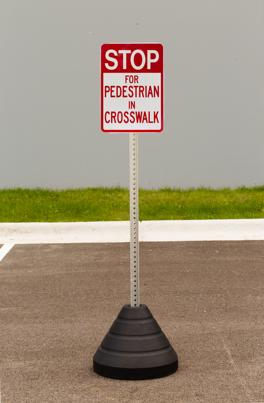 ZING Eco Traffic Sign w/Mounting Post and Base, Stop for Pedestrian, 24Hx18W, High Intensity Prismatic, Recycled Aluminum
