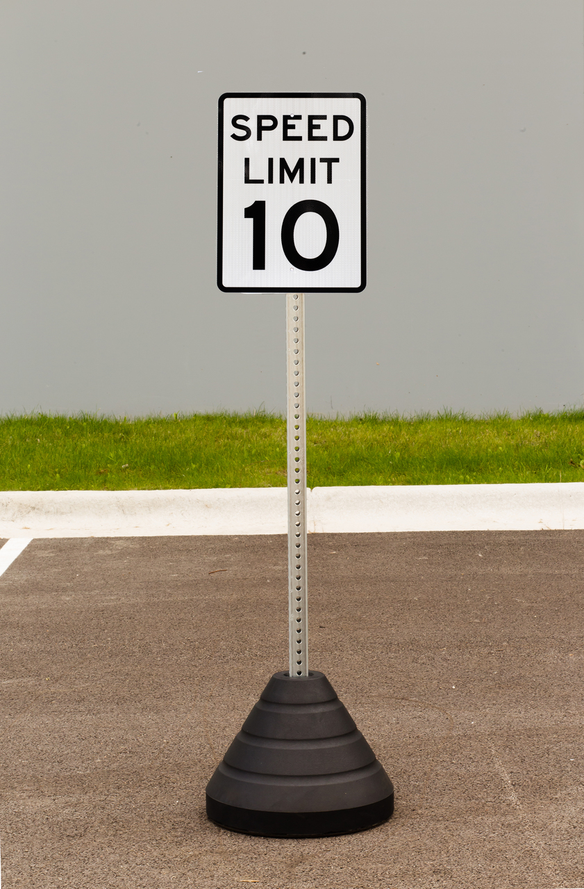 ZING Eco Traffic Sign w/Mounting Post and Base, Speed Limit 10, 24Hx18W, Engineer Grade Prismatic, Recycled Aluminum