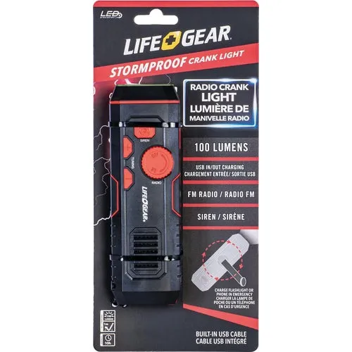 LG38-60675-RED Life Gear Storm Proof LED Crank Emergency Light and Radio